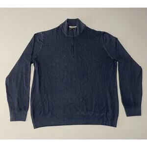 Gran Sasso 1/4 Zip 100% Virgin Wool Pullover Mock Neck Mens XXL 56 Blue